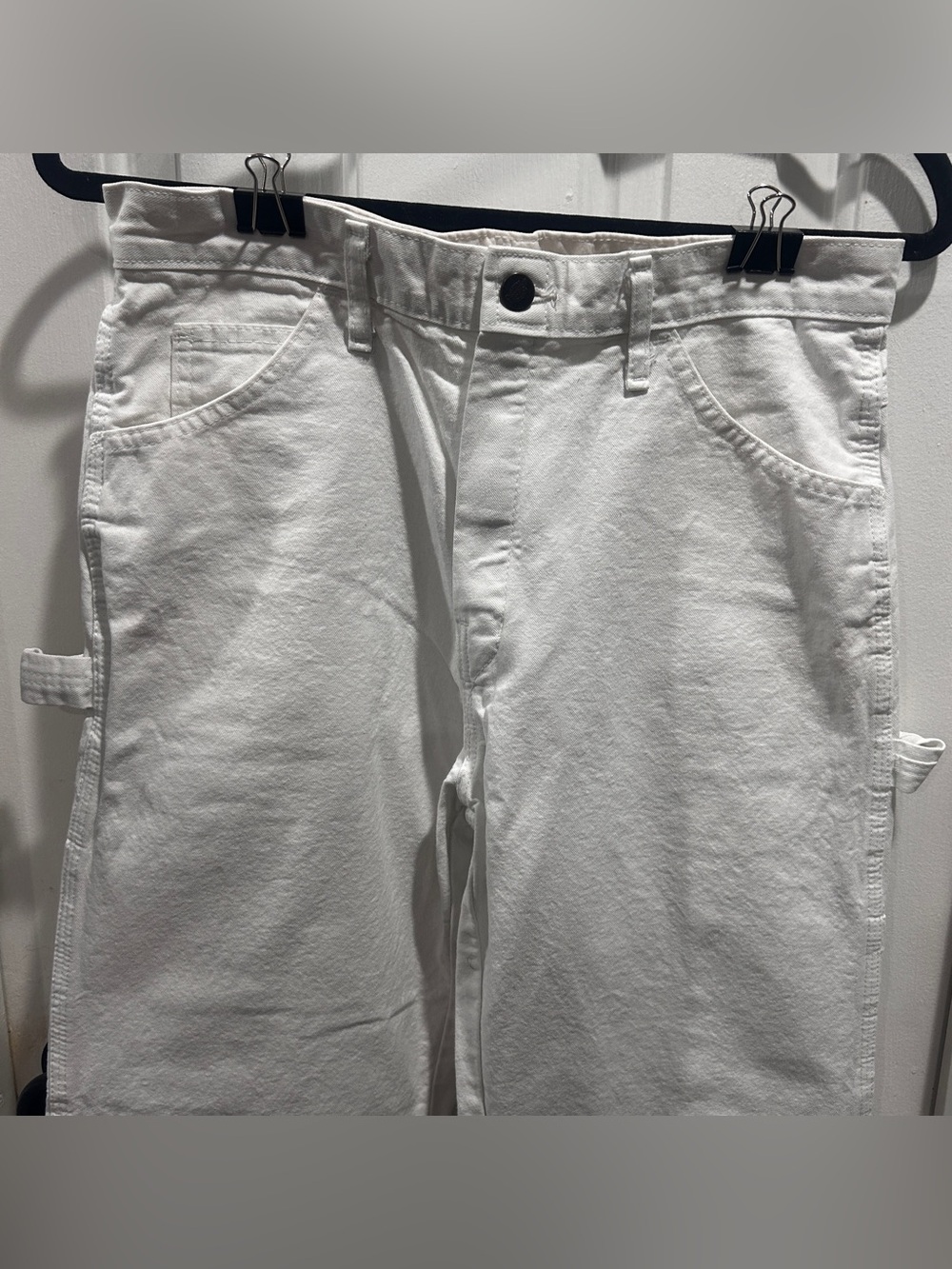 Dickies Thrash White Carpenter Pants with Red Logo Patch
